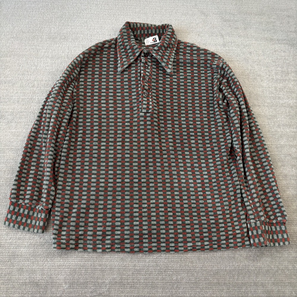 VTG  70s Bonds Terrycloth Towel Jacket Shirt M Beach Cabana Henley Polo Green